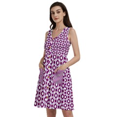 Mazipoodles Magenta White Donuts Polka Dot Sleeveless Dress With Pocket by Mazipoodles