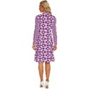 Mazipoodles Magenta White Donuts Polka Dot Long Sleeve Shirt Collar A-Line Dress View4