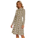 Mazipoodles Olive White Donuts Polka Dot Long Sleeve Shirt Collar A-Line Dress View2