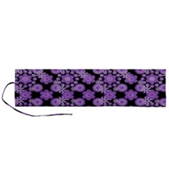 Bitesize Flowers Pearls And Donuts Lilac Black Roll Up Canvas Pencil Holder (l) by Mazipoodles