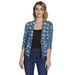 Lotus Bloom In The Calm Sea Of Beautiful Waterlilies Women s Draped Front 3/4 Sleeve Shawl Collar Jacket by pepitasart