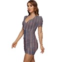 Dark digital Wood like Low Cut Cap Sleeve Mini Dress View2