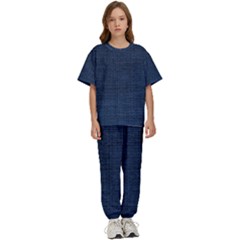 Digital Dark Blue Linen Kids  Tee And Pants Sports Set by ConteMonfrey