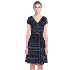 Black Background With Text Overlay Mathematics Trigonometry Short Sleeve Front Wrap Dress by uniart180623