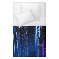 Night Music The City Neon Background Synth Retrowave Duvet Cover (single Size) by uniart180623