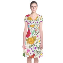 Colorful Flowers Pattern Abstract Patterns Floral Patterns Short Sleeve Front Wrap Dress by uniart180623