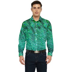 Green And Blue Peafowl Peacock Animal Color Brightly Colored Men s Long Sleeve Pocket Shirt  by uniart180623