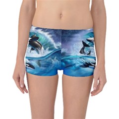 Orca Wave Water Underwater Sky Boyleg Bikini Bottoms by uniart180623