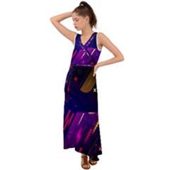 Colorful Abstract Background Creative Digital Art Colorful Geometric Artwork V-neck Chiffon Maxi Dress by uniart180623