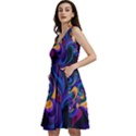 Colorful Waves Abstract Waves Curves Art Abstract Material Material Design Sleeveless V-neck skater dress with Pockets View2