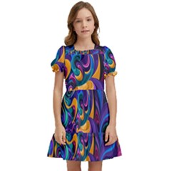 Colorful Waves Abstract Waves Curves Art Abstract Material Material Design Kids  Puff Sleeved Dress by uniart180623