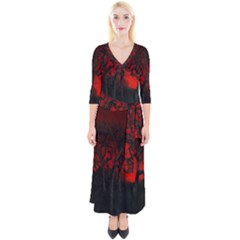 Dark Forest Jungle Plant Black Red Tree Quarter Sleeve Wrap Maxi Dress by uniart180623