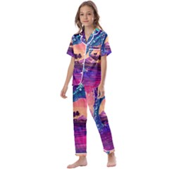 Retro Wave Ocean Kids  Satin Short Sleeve Pajamas Set by uniart180623