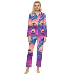 Retro Wave Ocean Womens  Long Sleeve Velvet Pocket Pajamas Set by uniart180623