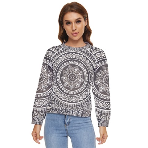 Mandala Circles Drawing Pattern Women s Long Sleeve Raglan Tee by uniart180623