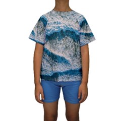 Waves Wave Nature Beach Kids  Short Sleeve Swimwear by uniart180623