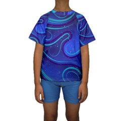 Spiral Shape Blue Abstract Kids  Short Sleeve Swimwear by uniart180623