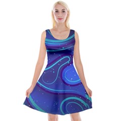 Spiral Shape Blue Abstract Reversible Velvet Sleeveless Dress by uniart180623