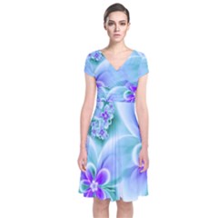 Abstract Flowers Flower Abstract Short Sleeve Front Wrap Dress by uniart180623