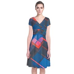 Minimalist Abstract Shaping Abstract Digital Art Short Sleeve Front Wrap Dress by uniart180623