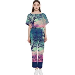 Tree Abstract Field Galaxy Night Nature Batwing Lightweight Chiffon Jumpsuit by uniart180623