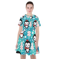 Blue Penguin Pattern Christmas Sailor Dress by uniart180623