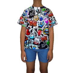 Graffiti Art Cartoon Comic Kids  Short Sleeve Swimwear by uniart180623