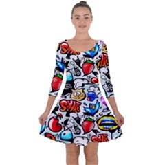 Graffiti Art Cartoon Comic Quarter Sleeve Skater Dress by uniart180623