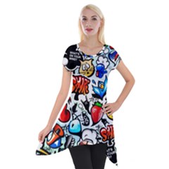 Graffiti Art Cartoon Comic Short Sleeve Side Drop Tunic by uniart180623