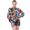 Graffiti Art Cartoon Comic High Neck Long Sleeve Chiffon Top View1