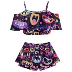 Funny Monster Mouths Kids  Off Shoulder Skirt Bikini by uniart180623