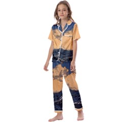 Waves Aesthetic Ocean Retro Sea Vintage Kids  Satin Short Sleeve Pajamas Set by uniart180623