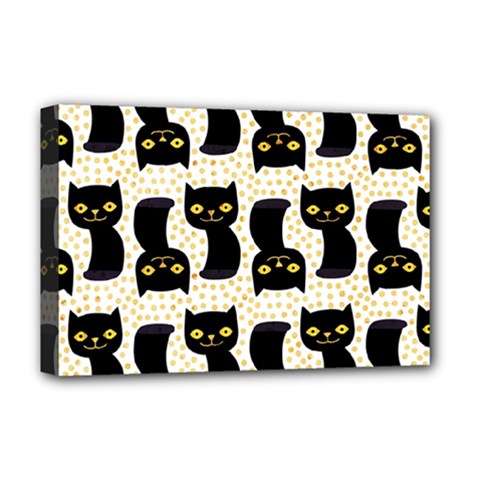 Black Cats And Dots Koteto Cat Pattern Kitty Deluxe Canvas 18  X 12  (stretched) by uniart180623