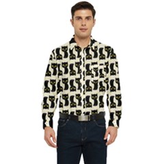 Black Cats And Dots Koteto Cat Pattern Kitty Men s Long Sleeve Pocket Shirt  by uniart180623