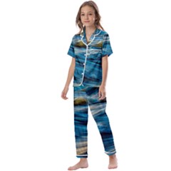 Waves Abstract Kids  Satin Short Sleeve Pajamas Set by uniart180623