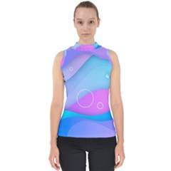 Colorful Blue Purple Wave Mock Neck Shell Top by uniart180623