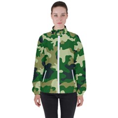 Green Military Background Camouflage Women s High Neck Windbreaker by uniart180623