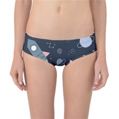 Space Background Illustration With Stars And Rocket Seamless Vector Pattern Classic Bikini Bottoms by uniart180623