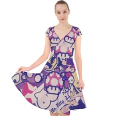 Retro Cartoon Titty Parody Cap Sleeve Front Wrap Midi Dress by uniart180623