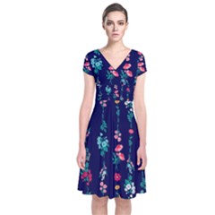 Flowers Pattern Bouquets Colorful Short Sleeve Front Wrap Dress by uniart180623