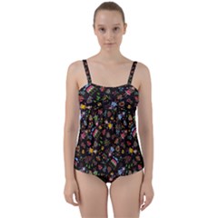 Cartoon Texture Twist Front Tankini Set by uniart180623