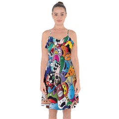 Cartoon Explosion Cartoon Characters Funny Ruffle Detail Chiffon Dress by uniart180623