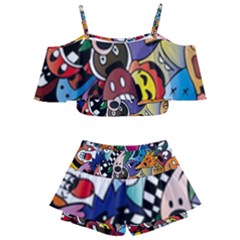 Cartoon Explosion Cartoon Characters Funny Kids  Off Shoulder Skirt Bikini by uniart180623