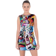 Cartoon Explosion Cartoon Characters Funny Lace Up Front Bodycon Dress by uniart180623