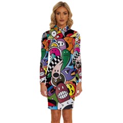 Cartoon Explosion Cartoon Characters Funny Long Sleeve Shirt Collar Bodycon Dress by uniart180623