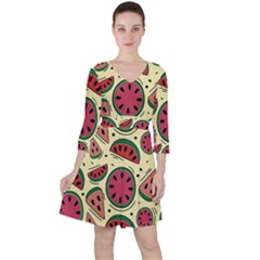 Watermelon Pattern Slices Fruit Quarter Sleeve Ruffle Waist Dress by uniart180623