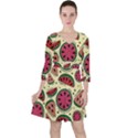 Watermelon Pattern Slices Fruit Quarter Sleeve Ruffle Waist Dress View1