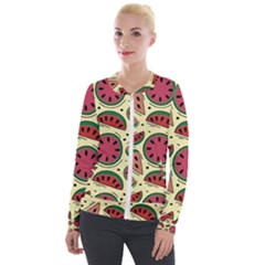 Watermelon Pattern Slices Fruit Velvet Zip Up Jacket by uniart180623