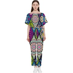 Ethnic Pattern Abstract Batwing Lightweight Chiffon Jumpsuit by uniart180623