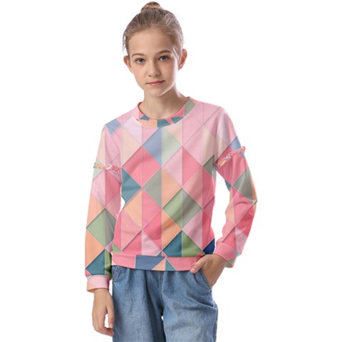 Background Geometric Triangle Kids  Long Sleeve Tee With Frill  by uniart180623